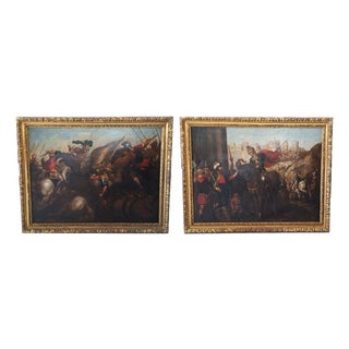 Italian Artist. Pair of Battles, 1800s, Oil on Canvas For Sale