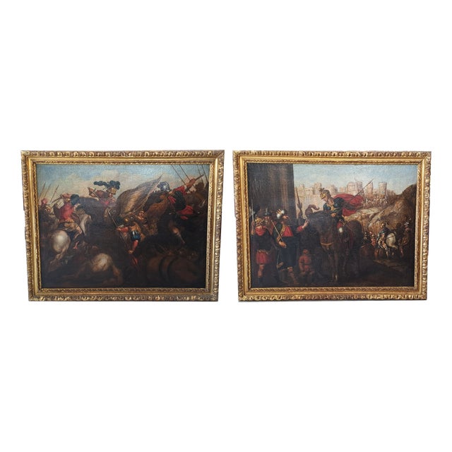 Italian Artist. Pair of Battles, 1800s, Oil on Canvas For Sale