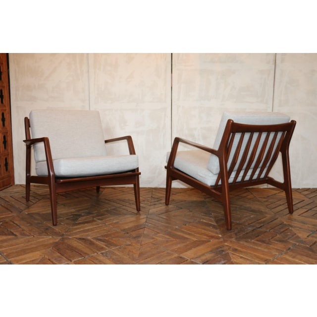 Brown Pair of Ib Kofod-Larsen Danish Modern Sculptural Lounge Chairs — Denmark, 1950s For Sale - Image 8 of 18