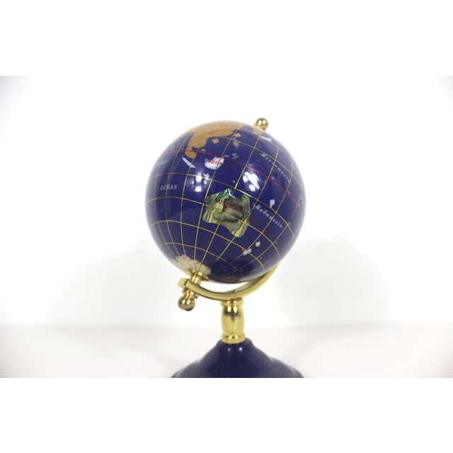 Vintage Gemstone Globe Lapis Lazuli and Semi Precious Stones Desk Top Small Office Decor, Collector Gift For Sale - Image 4 of 12