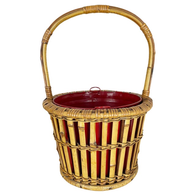 Minimalistic Bamboo Metal Planter in the style of Matégot, France, 1960s For Sale