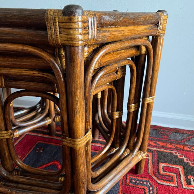 Vintage Rattan & Bamboo Hexagonal Nesting Tables – Set of 3 (Newly Refinished) For Sale In West Palm - Image 6 of 12