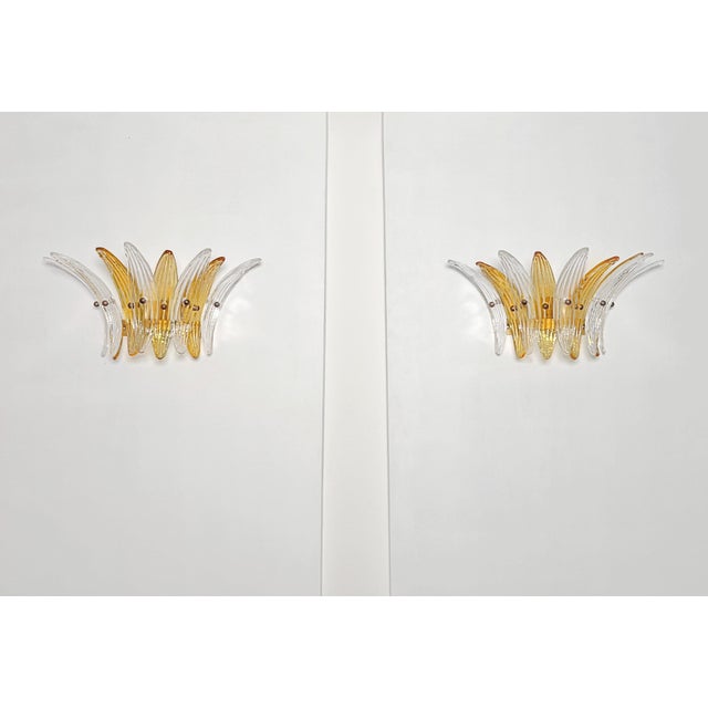 1990s Vintage Palmette Wall Light in Clear and Amber Glasses, 1990, Set of 2 For Sale - Image 5 of 17