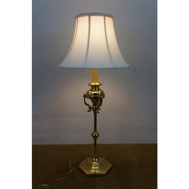 Brass Vintage Brass Trophy Urn Candlestick Hexagon Base Banquet Table Lamp 28" For Sale - Image 8 of 12