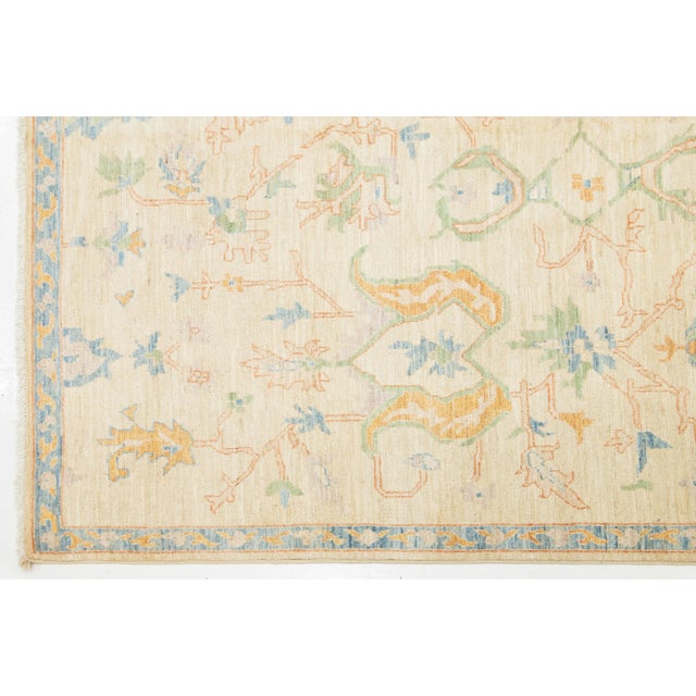 Beige Contemporary Oushak Style Wool Rug in Beige With Allover Floral Design For Sale - Image 8 of 9