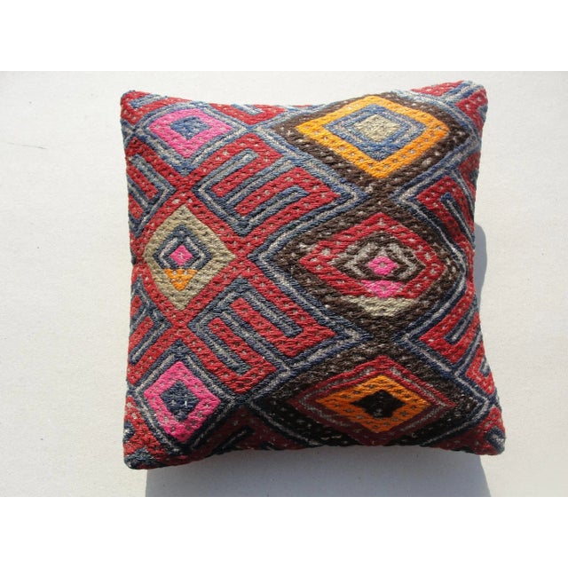 Kilim Rug Pillow Made from old turkish kilims Back side cotton and has closed with a solid hidden zipper size:16" x 16" It...