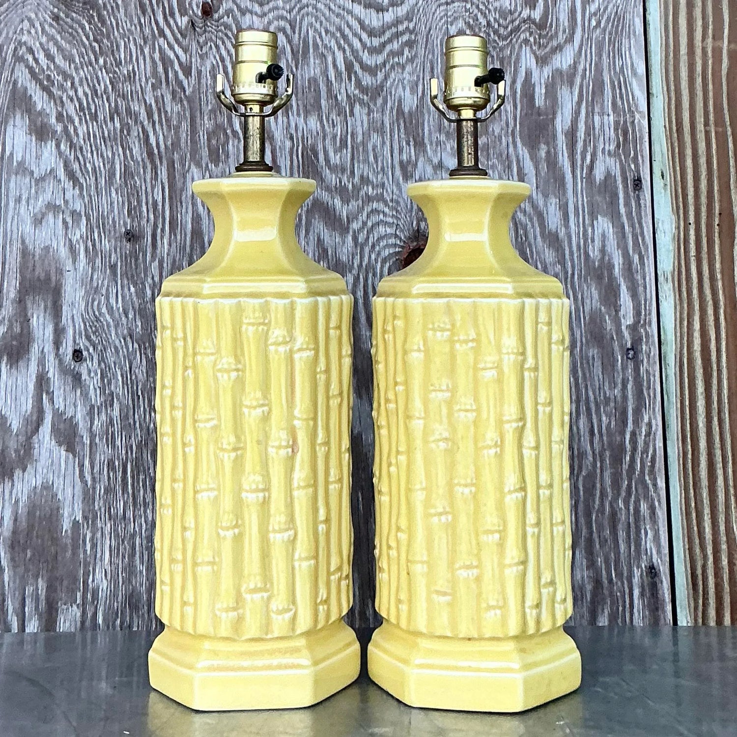 Vintage Coastal Glazed Ceramic Bamboo Lamps - a Pair — additional photo 4