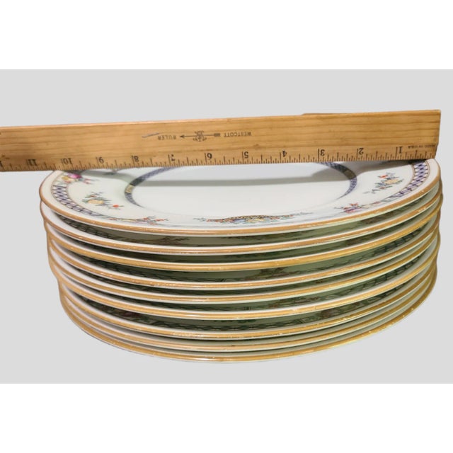 Ceramic Set of 8 Vintage Royal Doulton Floral Hand Painted Enamel & Transfer Print Dinner Plates "Strathmore" Pattern For Sale - Image 7 of 9