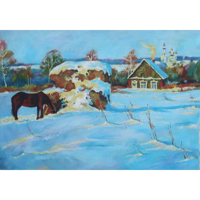 Rural Landscape Antique Painting Original Soviet Art Ukrainian Artist Mukhina A. 50-70 2000s For Sale