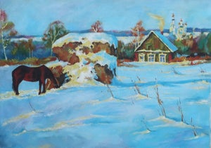 Rural Landscape Antique Painting Original Soviet Art Ukrainian Artist Mukhina A. 50-70 2000s