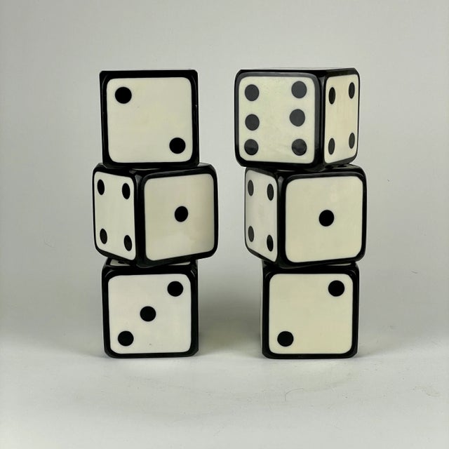 Vintage Large White Enamel Over Wood Dice Set With Tray- 7 Pieces For Sale In New York - Image 6 of 10
