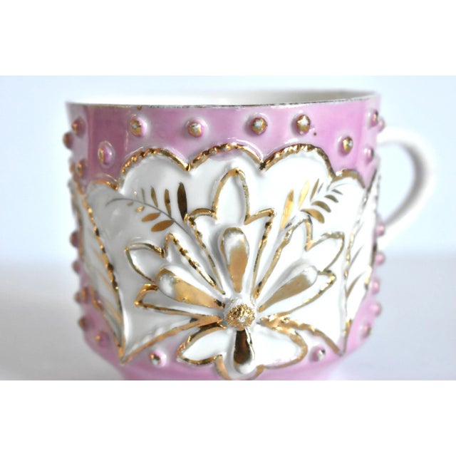 Victorian Antique German Porcelain Pink & Gilt Mustache Mug For Sale - Image 3 of 12
