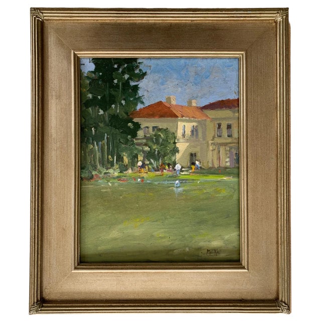 2008 Walter McNall Acrylic Painting on Board "April Showers" at the Huntington Library For Sale - Image 9 of 9