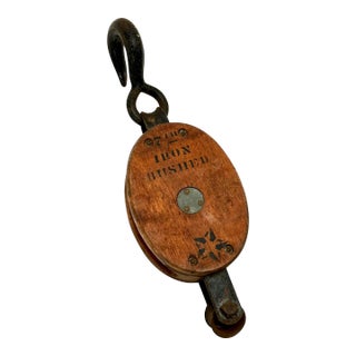 Antique Tall Ship Sail Rigging Block & Tackle Pulley by Boston & Lockport Block Company For Sale