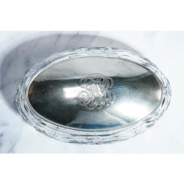 Art Deco Stunning Crystal Sterling Silver Antique Jewelry Dresser Vanity Box For Sale - Image 3 of 18