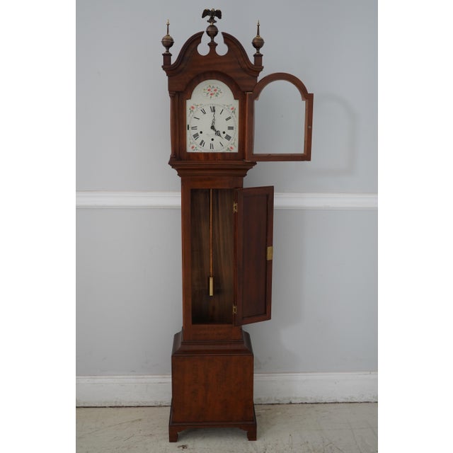 Traditional Elmer Stennes Mahogany Dropleaf Dwarf Grandfather Hall Clock For Sale - Image 3 of 12