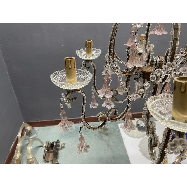 Pink Pink Murano Glass Flower Chandelier, 1960s For Sale - Image 8 of 15