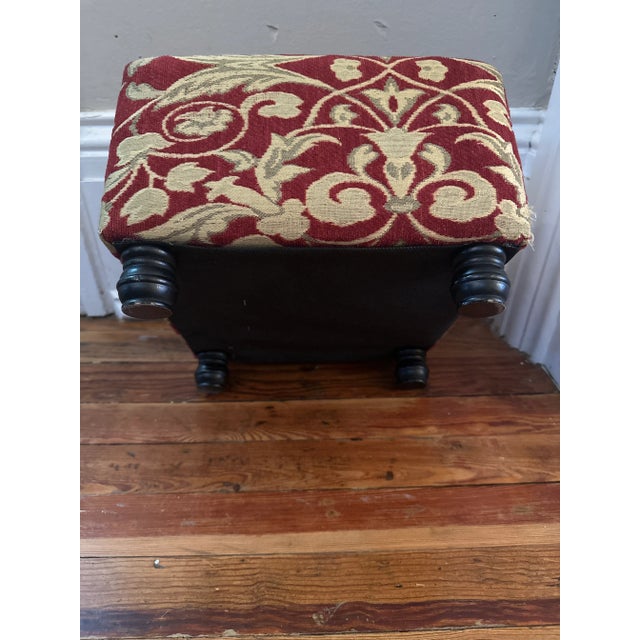 Late 20th Century Late 20th Century Red and Beige Tapestry Foot Stool For Sale - Image 5 of 7