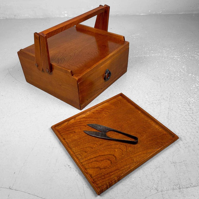 Brown Vintage Japanese Wooden Sewing Case, 1980s For Sale - Image 8 of 12