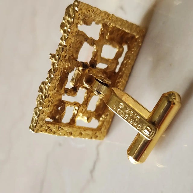 1970s 1970s Brutalist Christian Dior Gold Tone Enamel Stone Cufflinks For Sale - Image 5 of 11