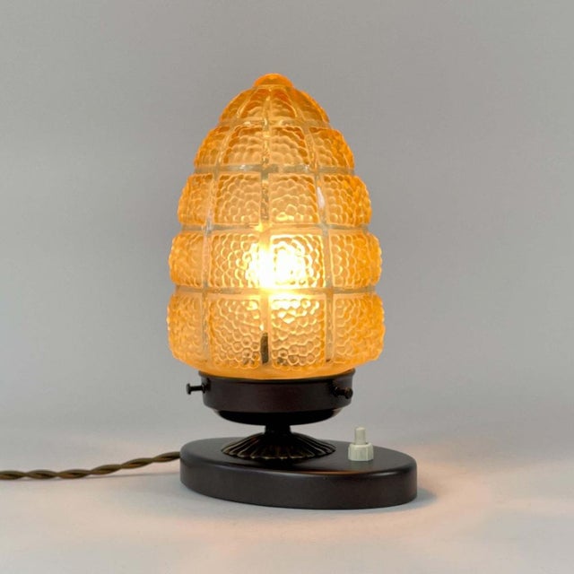 Amber Glass and Burnished Brass Table Lamp, Sweden, 1930s For Sale - Image 4 of 18