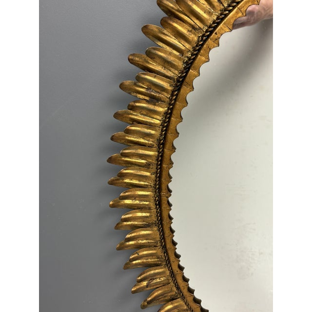 Mid-Century Hollywood Regency Spanish Gilt Metal Sunburst Mirror, 1950s For Sale - Image 12 of 18