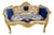 Late 20thC French Louis XVI Blue Velvet Antique Gold Beech Settee For Sale