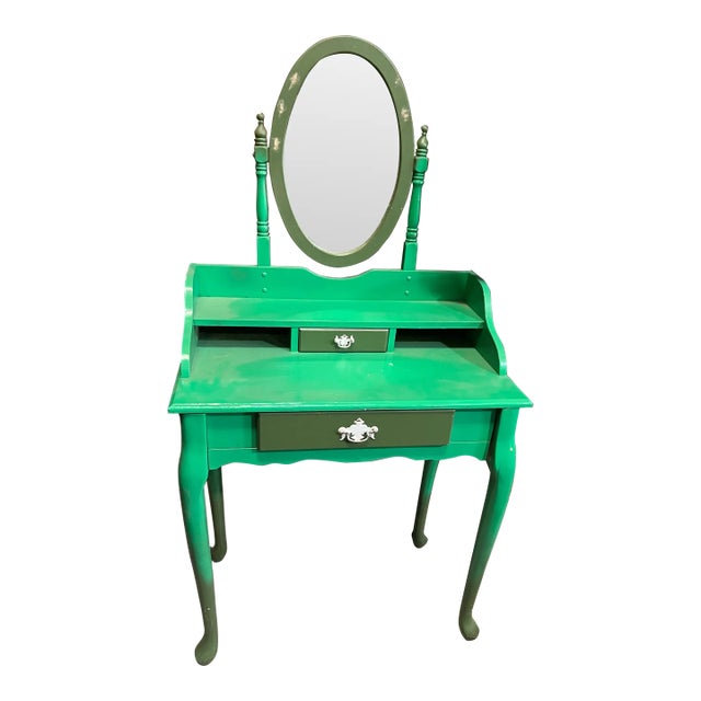 1970s Kelly Green Wooden Vanity With Flipping Mirror For Sale