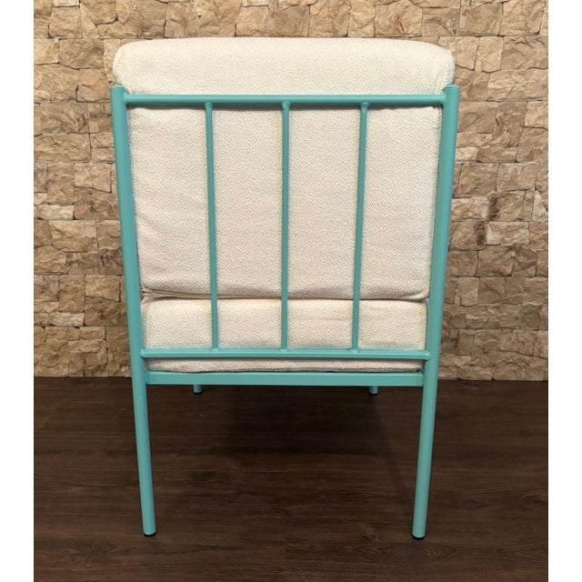 Wrought Iron Turquoise Lounge Chair with White Fabric For Sale - Image 4 of 6