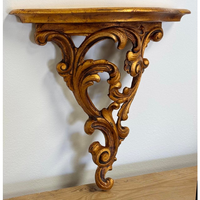 Mid 20th Century Vintage Carved Gilt Wood Florentine Wall Shelf For Sale - Image 5 of 8