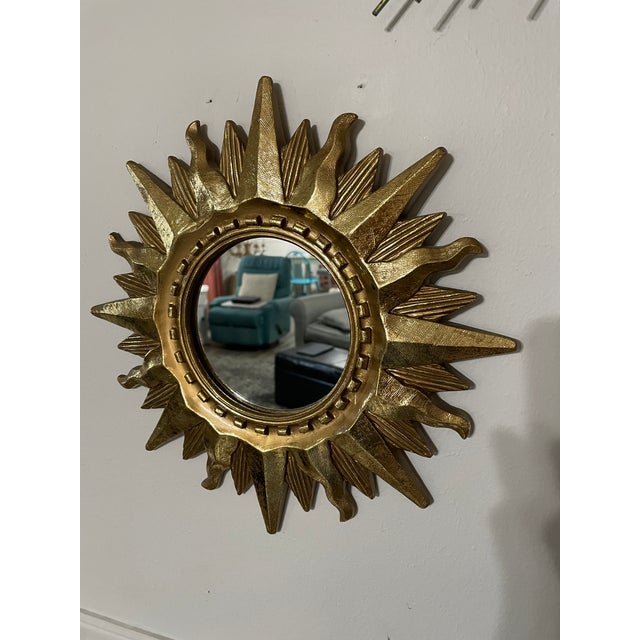 Vintage Bright Gold 13" Sunburst Wall Accent Mirror For Sale - Image 15 of 17