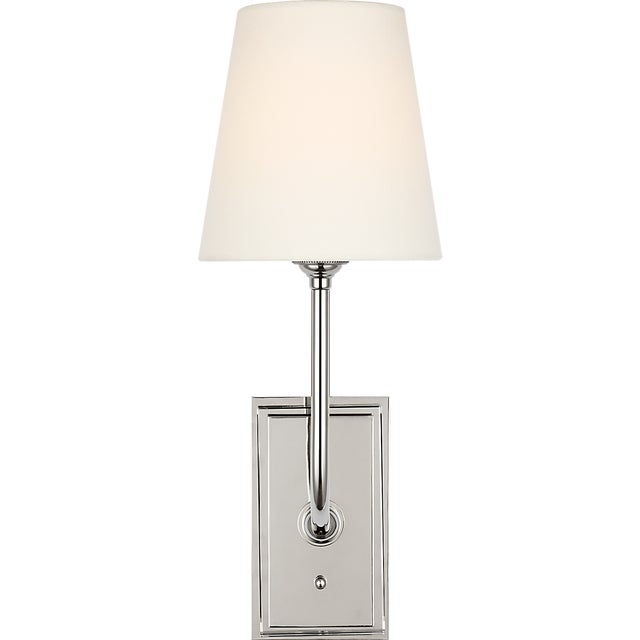 Thomas O'Brien for Visual Comfort Signature Hulton 17" Cordless Single Sconce in Polished Nickel with Linen Shade For Sale - Image 9 of 14