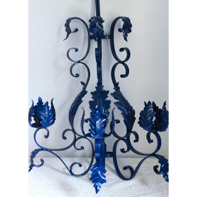 French 1960s Vintage Outdoor Porch Bretaine Navy Blue Reticulated Candelabra Candle Sconce For Sale - Image 3 of 11