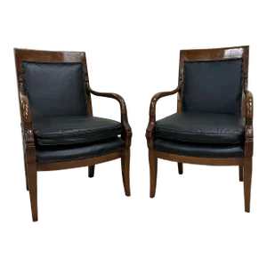 Vintage French Empire Charles X Style Consulate Master Armchairs - Pair