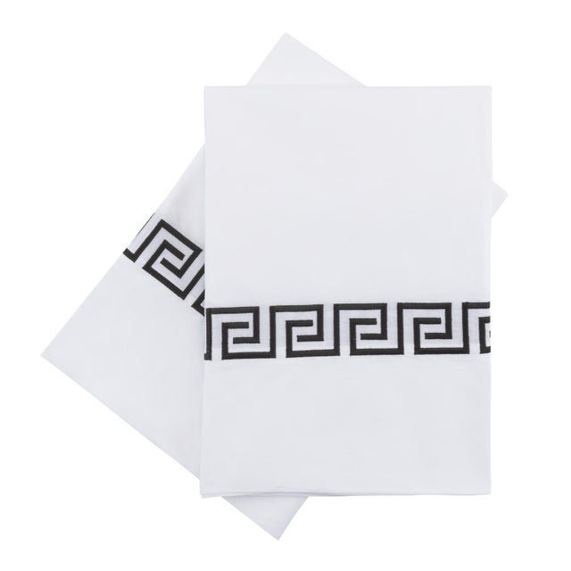 Transitional Greek Key Standard Pillowcases in Black - a Pair For Sale - Image 3 of 3