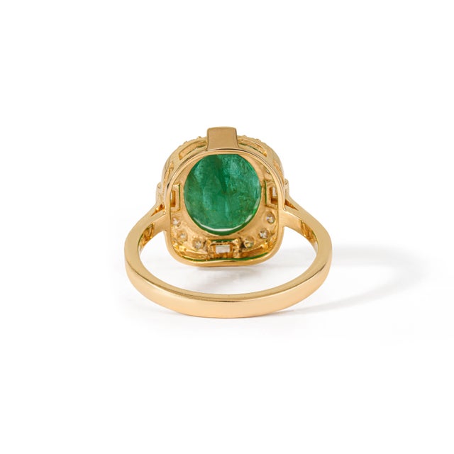 Mid 1920s Style 3.27Carats Oval Emerald Diamond 14k Gold Art Deco Ring Size 4 For Sale - Image 10 of 18