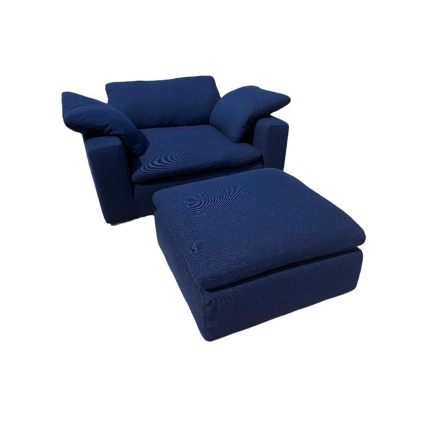 Restoration Hardware Restoration Hardware Cloud® Luxe Chair-and-a-Half & Ottoman in Navy Perennials® Performance Fabric For Sale - Image 4 of 12
