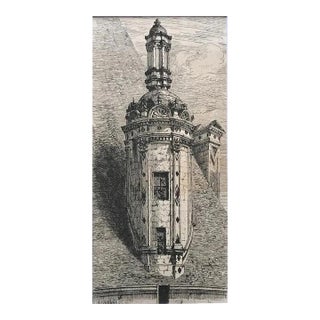 Antique French Etchings of Chateau Chambord Towers by Eugene Sadoux - A Pair For Sale