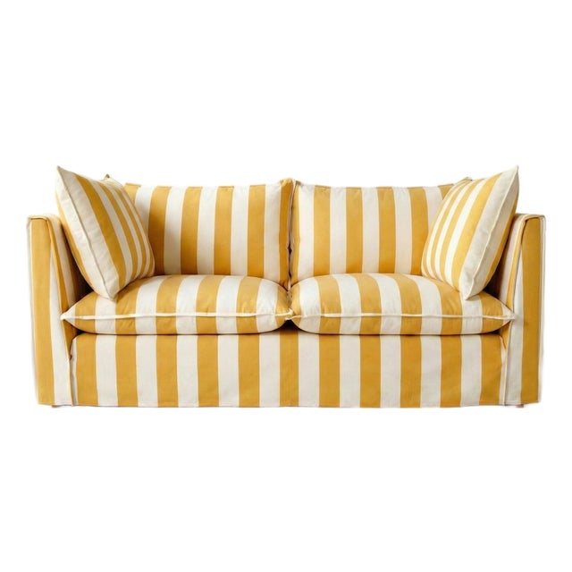 Sophie Conran Coco 2.5 Seater Sofa - Dandelion Stripes with Knife Edge Cushion For Sale