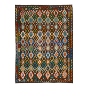 Multicolor Contemporary Kilim Wool Rug Flatweave With Geometric Pattern