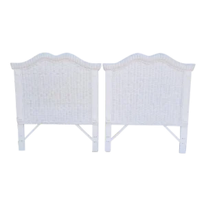 Vintage White Wicker Pagoda Regency Twin Size Headboards- a Pair