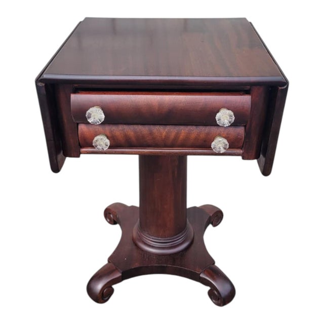 19th C Antique Empire Mahogany Drop Leaf Side Table Turned Legs For Sale In Philadelphia - Image 6 of 18