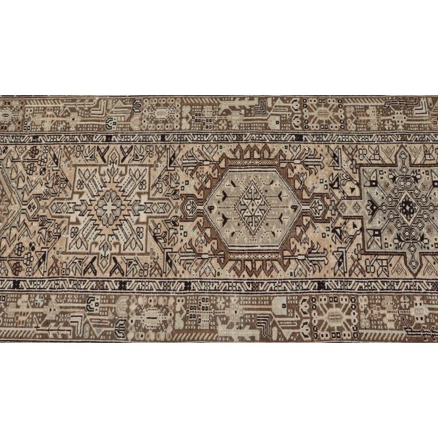 Vintage Persian Karadjeh Long Runner With Medallion Design in Natural Wool Tones For Sale - Image 4 of 12