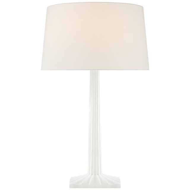 Transitional Chapman & Myers by Visual Comfort Signature Strie Fluted Column Table Lamp in Plaster White with Linen Shade For Sale - Image 3 of 3