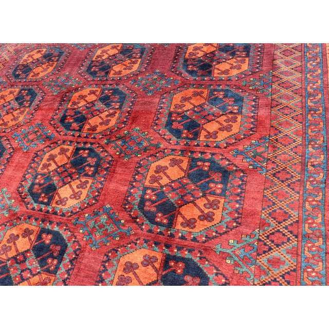 Square Sized Hand-Knotted Turkomen Ersari Rug in Wool With Repeating Gul Design** For Sale - Image 9 of 12