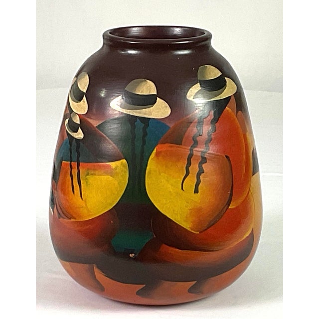 Brown Mexican, Hand Painted, Folk Art Pottery Vase For Sale - Image 8 of 8