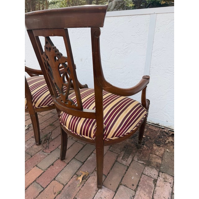 Brown Early 20th Century English Style Neoclassical Arm Chairs, Pair For Sale - Image 8 of 11