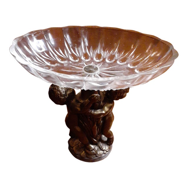 1960s Art Nouveau Brass Cherub Pedestal Trinket Bowl For Sale