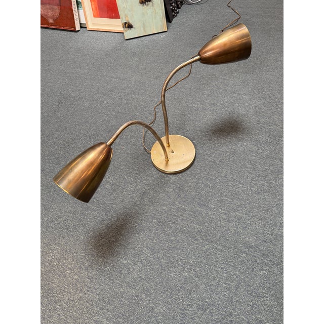 Gold Brass Gooseneck Table Lamp, Mid Century Modern For Sale - Image 8 of 12
