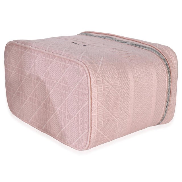 Textile Pink Canvas Embroidered Cannage DiorTravel Vanity Case For Sale - Image 7 of 8